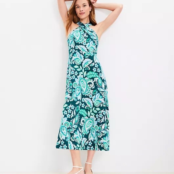 NWT Loft paisley Halter Midi Dress - Picture 1 of 9